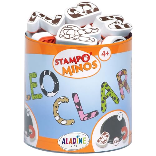 Aladine 85111 stempelset Minos letters alfabet, incl. 26 stempels en 1 stempelkussen, creatief stempelplezier voor kinderen vanaf 3 jaar