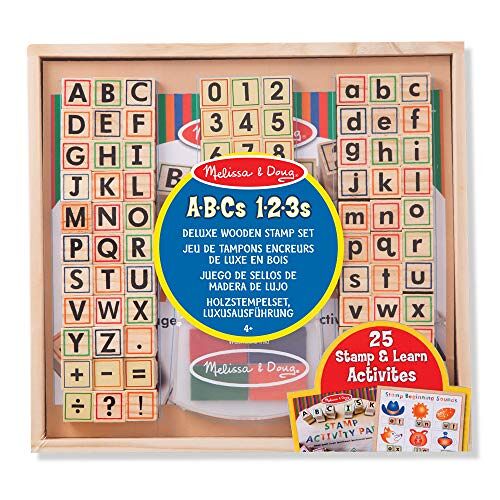 Melissa & Doug 40118 Stempelset met letters en cijfers van hout