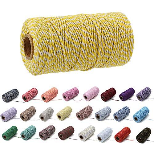 Gbrand 100 Yard / 2 mm Kleurrijke Katoenen Touw Ambachten Touw Breien Touw voor Geschenkverpakking Ambachten (Geel Wit)