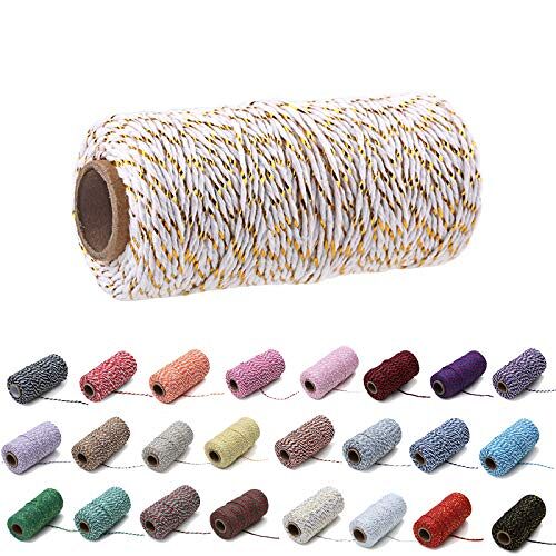 Gbrand 100 Yard / 2 mm kleurrijk katoenen touw ambachten koord breien touw voor verpakking cadeau ambachten (gouden gans en wit)