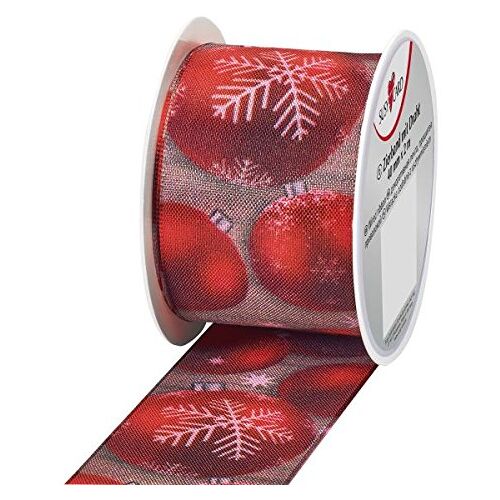 Susy Card 40014586 kersttextielband, 2 m x 40 mm, op kleine spoel, 1 stuks, kerstballen, rood