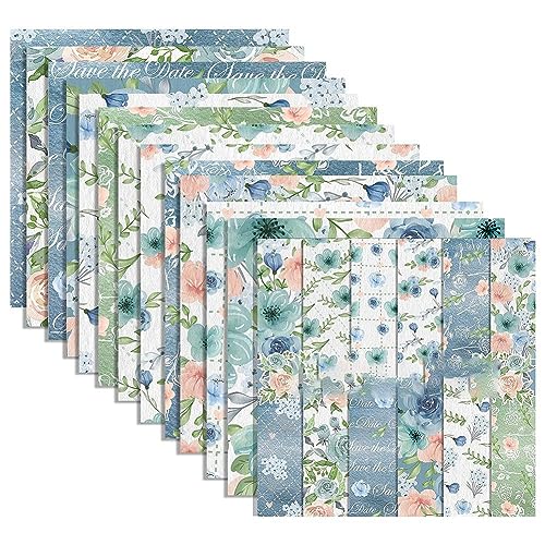 TsoLay 12 x 12 24 vellen scrapbook-papier "Lenteblauwe Rose" voor het maken van doe-het-zelf kaarten