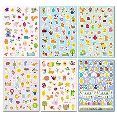 HERZWILD 12 vellen paasstickers, verpakking van 540 stickers, raamstickers voor Pasen, paashaas, paaseieren, Pasen, zelfklevende stickers, doe-het-zelf paasdecoratie, voor paasdecoratie of cadeau