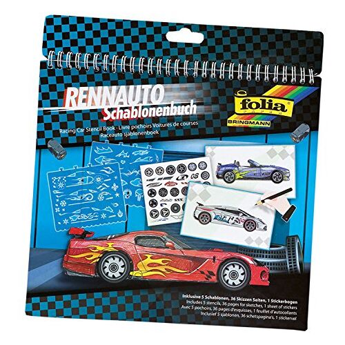 folia 41202 sjablonenboek racewagen, blok met 36 schildersjablonen, 5 sjablonen en 1 stickervel ideaal voor jongens