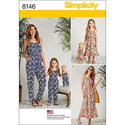 Simplicity snijpatroon 8146 passende outfits voor knippatroon kinderen en 18, pop, patroon patroon, wit