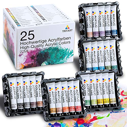 Tritart Acrylverf 25 x 22 ml Rijke & niet Giftige Acrylverf voor alle Oppervlakken Set Acrylverfven Acrylverf Set voor Kunstenaars en Beginners