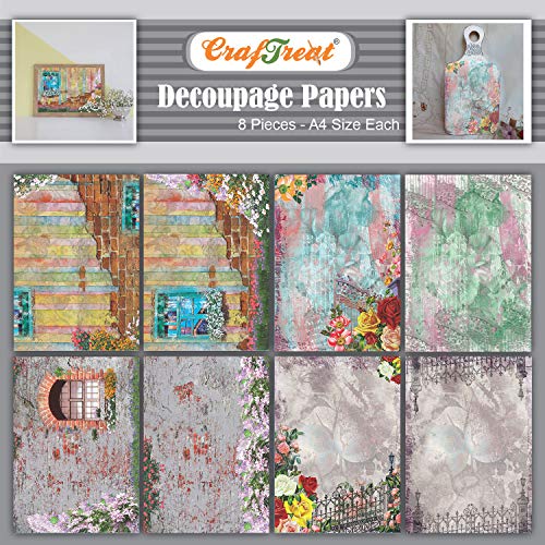 CrafTreat Decoupagepapier voor knutselen en meubels vintage raam en poort afmeting: A4 (8,3 x 11,7 inch) 8 stuks decoupagepapier voor meubels met tuin decoupagepapier voor hout en scrapbooking