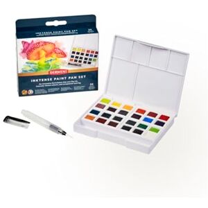 Derwent Inktense Watercolour Verf Pannen - Set van 24 halve pannen + waterkwast Derwent Inktense Watercolour Verf Pannen - Set van 24 halve pannen + waterkwast