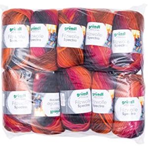Gründl Wol Viltwol Spectra, Oeko-Tex gecertificeerd, 100% scheerwol om te vilten, 100 g / 100 m, 10 bollen à 100 g), vulcano meerkleurig Gründl Wol Viltwol Spectra, Oeko-Tex gecertificeerd, 100% scheerwol om te vilten, 100 g / 100 m, 10 bollen à 100 g), vulcano meerkleurig