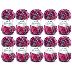 Gründl Viltwol kleur, Oeko-Tex gecertificeerd, 100% scheerwol om te vilten, 50 g / 50 m, naalddikte: 8-9, 10 bollen à 50 g), paars-bordeaux antraciet meerkleurig, 31 x 32 x 6 cm Gründl Viltwol kleur, Oeko-Tex gecertificeerd, 100% scheerwol om te vilten, 50 g / 50 m, naalddikte: 8-9, 10 bollen à 50 g), paars-bordeaux antraciet meerkleurig, 31 x 32 x 6 cm