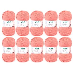 Gründl Baby uni Breigaren/haakgaren (Oeko-Tex gecertificeerde babywol, duurzaam en onderhoudsvriendelijk, 70% polyacryl, 30% polyamide, 50 g/150 m, naalddikte: 3,5-4,5, 10 x 50 g), abrikoos Gründl Baby uni Breigaren/haakgaren (Oeko-Tex gecertificeerde babywol, duurzaam en onderhoudsvriendelijk, 70% polyacryl, 30% polyamide, 50 g/150 m, naalddikte: 3,5-4,5, 10 x 50 g), abrikoos
