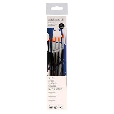 INNSPIRO Set van 5 ronde synthetische kwasten, nr. 2, 4, 6, 8, 10, acryl, aquarel, gouache, olie, ideaal voor beginners en professionals INNSPIRO Set van 5 ronde synthetische kwasten, nr. 2, 4, 6, 8, 10, acryl, aquarel, gouache, olie, ideaal voor beginners en professionals