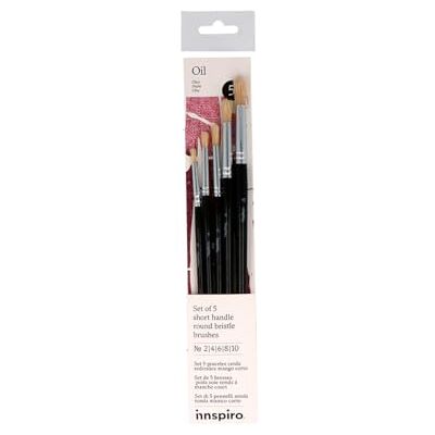 INNSPIRO Set van 5 ronde borstelharen met korte handgreep, nr. 2, 4, 6, 8, 10, acryl, aquarel, gouache, olie, ideaal voor beginners en professionals INNSPIRO Set van 5 ronde borstelharen met korte handgreep, nr. 2, 4, 6, 8, 10, acryl, aquarel, gouache, olie, ideaal voor beginners en professionals