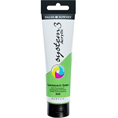 Daler Rowney Acrylverf, 150 ml, System 3 – tube acrylverf, fluorgroen Daler Rowney Acrylverf, 150 ml, System 3 – tube acrylverf, fluorgroen