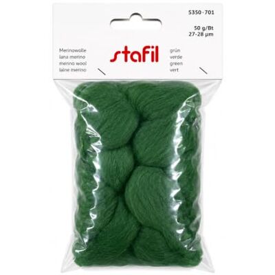 Stafil Merino natuurlijke wol om te vilten 50g 27/28 micron naaldvilt en knutselvilt groen Stafil Merino natuurlijke wol om te vilten 50g 27/28 micron naaldvilt en knutselvilt groen