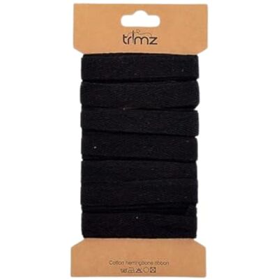 Trimz Enkele visgraat katoenen lint, zwart, 15 mm x 5 m Trimz Enkele visgraat katoenen lint, zwart, 15 mm x 5 m
