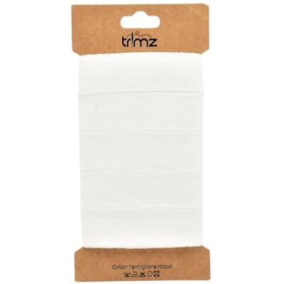 Trimz Enkele visgraat katoenen lint, wit, 25 mm x 5 m Trimz Enkele visgraat katoenen lint, wit, 25 mm x 5 m