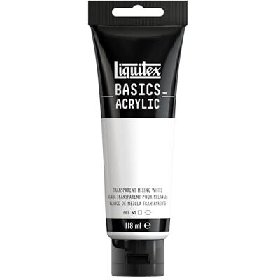Liquitex Basics 8870059 Monopigmenteerde acrylverf, kunstenaarspigmenten, lichtecht, gemiddelde viscositeit, archiefkwaliteit, zijdeglanzende afwerking, 118ml Transparent Mixing White Liquitex Basics 8870059 Monopigmenteerde acrylverf, kunstenaarspigmenten, lichtecht, gemiddelde viscositeit, archiefkwaliteit, zijdeglanzende afwerking, 118ml Transparent Mixing White