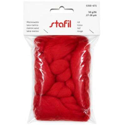 Stafil Merino natuurlijke wol om te vilten 50g 27/28 micron naaldvilt en knutselvilt rood Stafil Merino natuurlijke wol om te vilten 50g 27/28 micron naaldvilt en knutselvilt rood