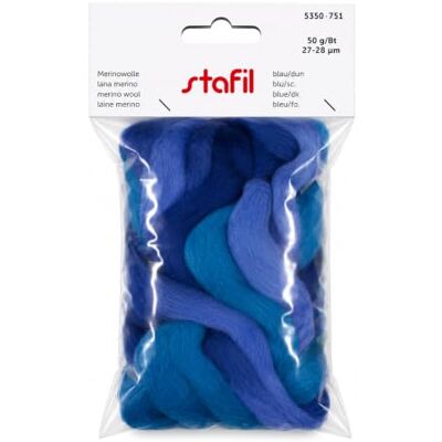 Stafil Merino natuurlijke wol om te vilten 50g 27/28 micron naaldvilt en knutselvilt blauw/donkerblauw Stafil Merino natuurlijke wol om te vilten 50g 27/28 micron naaldvilt en knutselvilt blauw/donkerblauw