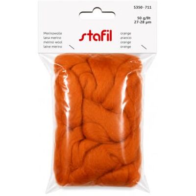 Stafil Merino natuurlijke wol om te vilten 50g 27/28 micron naaldvilt en knutselvilt oranje Stafil Merino natuurlijke wol om te vilten 50g 27/28 micron naaldvilt en knutselvilt oranje