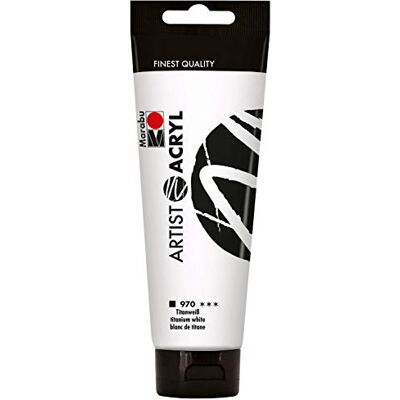 Marabu 12200044970 Artist acryl, titanium wit 120 ml, fijne acrylverf in kunstenaarskwaliteit, op waterbasis, pastose consistentie, hoog gepigmenteerd, zeer goede glans en dekking Marabu 12200044970 Artist acryl, titanium wit 120 ml, fijne acrylverf in kunstenaarskwaliteit, op waterbasis, pastose consistentie, hoog gepigmenteerd, zeer goede glans en dekking