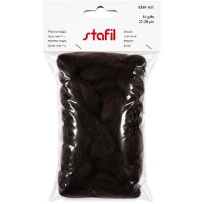 Stafil Merino natuurlijke wol om te vilten 50g 27/28 micron naaldvilt en knutselvilt bruin Stafil Merino natuurlijke wol om te vilten 50g 27/28 micron naaldvilt en knutselvilt bruin