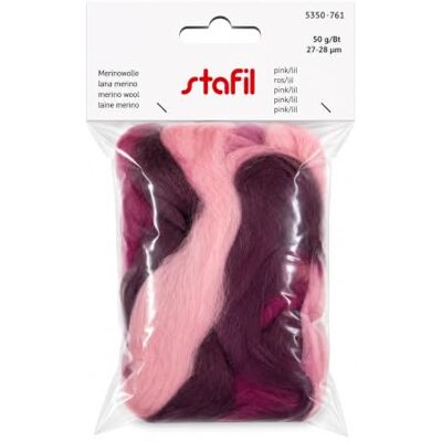 Stafil Merino natuurlijke wol om te vilten 50g 27/28 micron naaldvilt en knutselvilt donkerroze/paars Stafil Merino natuurlijke wol om te vilten 50g 27/28 micron naaldvilt en knutselvilt donkerroze/paars