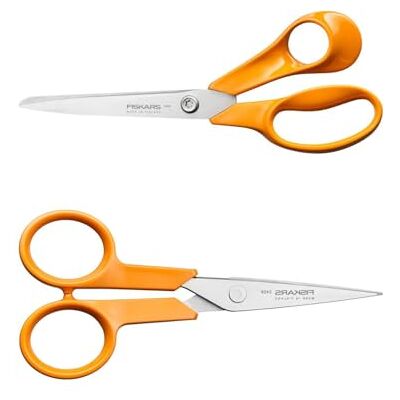 Fiskars Classic Scharen-naaiset Universele schaar 21 cm + Handwerkschaar 13 cm, Roestvrij Kwaliteitsstaal, Ergonomische Handvatten, Precisiemesjes voor Stof, Papier & fijne Naaiwerk, 1082398 Fiskars Classic Scharen-naaiset Universele schaar 21 cm + Handwerkschaar 13 cm, Roestvrij Kwaliteitsstaal, Ergonomische Handvatten, Precisiemesjes voor Stof, Papier & fijne Naaiwerk, 1082398
