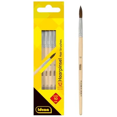Idena 90091 Haarborstels, maat 10, met ongelakte houten steel, set van 12, verfkwasten voor scholieren hobbykunstenaars Idena 90091 Haarborstels, maat 10, met ongelakte houten steel, set van 12, verfkwasten voor scholieren hobbykunstenaars