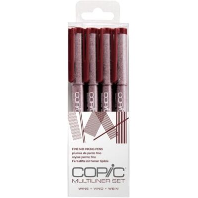 Copic Multiliner Set Wijn, 4 pennen in 4 verschillende lijndikten, tekenpennen met water- en alcoholbestendige pigmentinkt, voor schetsen, illustraties en contouren Copic Multiliner Set Wijn, 4 pennen in 4 verschillende lijndikten, tekenpennen met water- en alcoholbestendige pigmentinkt, voor schetsen, illustraties en contouren