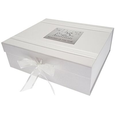 WHITE COTTON CARDS 25e zilveren verjaardag herinneringen van dit jaar, grote bewaardoos, glitter & woorden, hout, 27,2x32x11 cm WHITE COTTON CARDS 25e zilveren verjaardag herinneringen van dit jaar, grote bewaardoos, glitter & woorden, hout, 27,2x32x11 cm