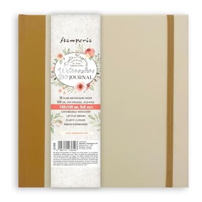 Stamperia Gemengde media dagboek met 36 effen aquarelpagina's, hot geperst en zuurvrij, lay-flat binding, aangepaste hardcover, met elastische sluiting en lint marker (14,8 cm x 14,8 cm) (300 gr) Stamperia Gemengde media dagboek met 36 effen aquarelpagina's, hot geperst en zuurvrij, lay-flat binding, aangepaste hardcover, met elastische sluiting en lint marker (14,8 cm x 14,8 cm) (300 gr)