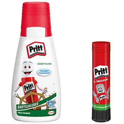 Pritt 9HPAKC2P1XST knutsellijm, transparant drogende alleslijm voor thuis, op school of op kantoor, witte knutsellijm voor kinderen, voordeelverpakking met 1 fles à 100 g en 1 Stick Kebestift 11 g,wit Pritt 9HPAKC2P1XST knutsellijm, transparant drogende alleslijm voor thuis, op school of op kantoor, witte knutsellijm voor kinderen, voordeelverpakking met 1 fles à 100 g en 1 Stick Kebestift 11 g,wit