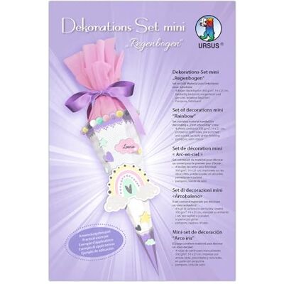 Ursus 990 00 04F Decoratieset mini regenboog, 4 vellen knutselkarton, aan beide zijden bedrukt, voorgestanst, gegroefd, voor het decoreren van een schoolkegel, met satijnen lint Ursus 990 00 04F Decoratieset mini regenboog, 4 vellen knutselkarton, aan beide zijden bedrukt, voorgestanst, gegroefd, voor het decoreren van een schoolkegel, met satijnen lint