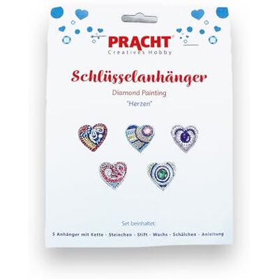Pracht Creatives Hobby 6044-50011 Diamantschilderen sleutelhanger, hartjesmotief, knutselset voor het ontwerpen van 5 hangers met glittersteentjes, voor kinderen vanaf 5 jaar Pracht Creatives Hobby 6044-50011 Diamantschilderen sleutelhanger, hartjesmotief, knutselset voor het ontwerpen van 5 hangers met glittersteentjes, voor kinderen vanaf 5 jaar