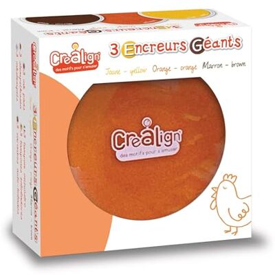 Crea Lign' Cl86 stempel, om te bedrukken, doos met 3 reuzeninktsoorten, rond, oranje/geel/bruin Crea Lign' Cl86 stempel, om te bedrukken, doos met 3 reuzeninktsoorten, rond, oranje/geel/bruin