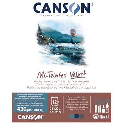 Canson Mi-Teintes Velvet-Block - Koele tinten - 430gsm - 12 vellen - 24 x 32cm - Kunstpapierblok Canson Mi-Teintes Velvet-Block - Koele tinten - 430gsm - 12 vellen - 24 x 32cm - Kunstpapierblok