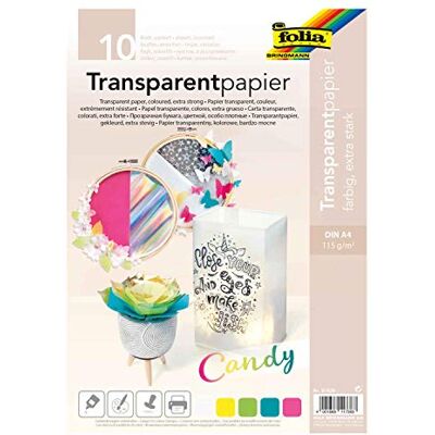 folia 87429 Transparant papier Candy, gekleurd, extra sterk 115 g/m², DIN A4-formaat, 10 vellen gesorteerd in 5 kleuren, om te lijmen, te beschilderen, te stempelen en te bedrukken folia 87429 Transparant papier Candy, gekleurd, extra sterk 115 g/m², DIN A4-formaat, 10 vellen gesorteerd in 5 kleuren, om te lijmen, te beschilderen, te stempelen en te bedrukken