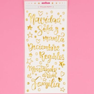 Craftelier Stickers met citaten en illustraties van Puffy in het Spaans voor kerstprojecten om te knutselen en te scrap collectie "All You Need Is Christmas" goudfolie-afwerking Craftelier Stickers met citaten en illustraties van Puffy in het Spaans voor kerstprojecten om te knutselen en te scrap collectie "All You Need Is Christmas" goudfolie-afwerking