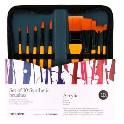 INNSPIRO Set van 10 synthetische kunstenaarskwasten, met etui INNSPIRO Set van 10 synthetische kunstenaarskwasten, met etui