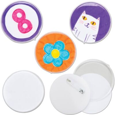 Baker Ross E1754 knutselset voor speldjes (10 stuks) voor kinderen om te versieren en als cadeautje voor kinderen, Wit, 5.5cm Baker Ross E1754 knutselset voor speldjes (10 stuks) voor kinderen om te versieren en als cadeautje voor kinderen, Wit, 5.5cm
