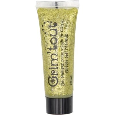 GRIM'TOUT Glittergel voor gezicht en lichaam Festivalmake-up en creatieve vrijetijdsbesteding Stuk: 1 tube in blisterverpakking Inhoud: 25 ml Kleur: goud GRIM'TOUT Glittergel voor gezicht en lichaam Festivalmake-up en creatieve vrijetijdsbesteding Stuk: 1 tube in blisterverpakking Inhoud: 25 ml Kleur: goud