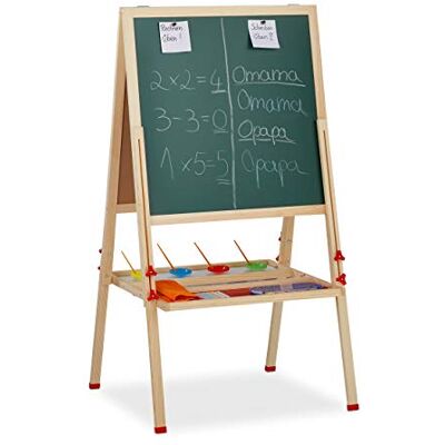Relaxdays schoolbord kinderen, hoogte verstelbaar & magnetisch, hout, whiteboard & krijtbord, 122-160x65x69 cm, natuur Relaxdays schoolbord kinderen, hoogte verstelbaar & magnetisch, hout, whiteboard & krijtbord, 122-160x65x69 cm, natuur