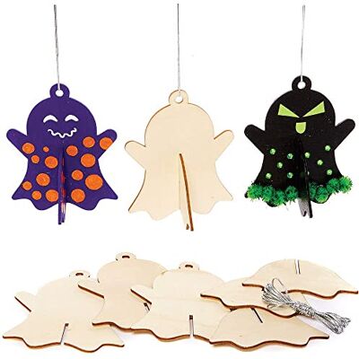 Baker Ross FX182 Spookachtige Geest in 3D Houten Decoraties Set van 6, Halloween Decoratie, Kunst en Knutselen voor Kinderen, Halloween Feestdecoraties Baker Ross FX182 Spookachtige Geest in 3D Houten Decoraties Set van 6, Halloween Decoratie, Kunst en Knutselen voor Kinderen, Halloween Feestdecoraties