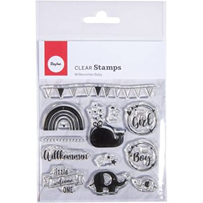 Rayher Clear Stamps Welkom Baby, vel 97 x 102,5 cmm, 12 motieven, helder, transparante stempel, doorzichtig, siliconen stempel, 50257000 Rayher Clear Stamps Welkom Baby, vel 97 x 102,5 cmm, 12 motieven, helder, transparante stempel, doorzichtig, siliconen stempel, 50257000