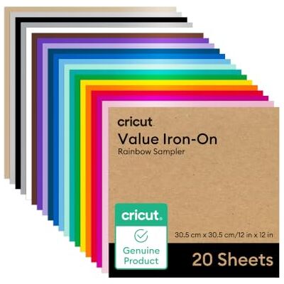 Cricut Opstrijkbaar 20-Pack 30,5 cm x 30,5 cm (12" x 12") Warmteoverdracht Vinyl Vellen voor gebruik met alle snijmachines Cricut Opstrijkbaar 20-Pack 30,5 cm x 30,5 cm (12" x 12") Warmteoverdracht Vinyl Vellen voor gebruik met alle snijmachines