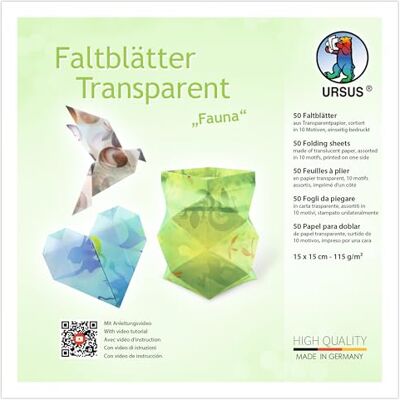 Ursus 3806 55 17 vouwbladen transparant "Fauna", 50 stuks, 15 x 15 cm, 115 g/m² transparant papier in 10 designs, aan één zijde bedrukt, vouwpapier voor knutselen, DIY & decoratie Ursus 3806 55 17 vouwbladen transparant "Fauna", 50 stuks, 15 x 15 cm, 115 g/m² transparant papier in 10 designs, aan één zijde bedrukt, vouwpapier voor knutselen, DIY & decoratie