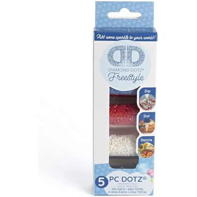 DIAMOND DOTZ DDA-010 Freestyle, ronde steentjes in basiskleuren, set van 5, fonkelende diamanten voor diamond painting, voor individueel vormgeven en decoreren van accessoires DIAMOND DOTZ DDA-010 Freestyle, ronde steentjes in basiskleuren, set van 5, fonkelende diamanten voor diamond painting, voor individueel vormgeven en decoreren van accessoires