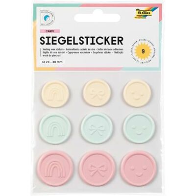 folia 18601 Seal stickers CANDY, 9 stuks in 3 pastelkleuren, stickers met schattige motieven in 3 formaten, voor versieren en decoreren folia 18601 Seal stickers CANDY, 9 stuks in 3 pastelkleuren, stickers met schattige motieven in 3 formaten, voor versieren en decoreren